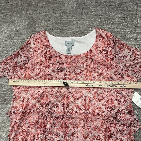 Catherines Dress Womens 1X Red White Tiered Sheer Short Sleeve Floral Print NWT - Picture 8 of 11